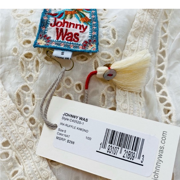 Johnny Was ira ruffle kimono size Small. Cream colored, eyelet, wrap style, Cute - Picture 5 of 8